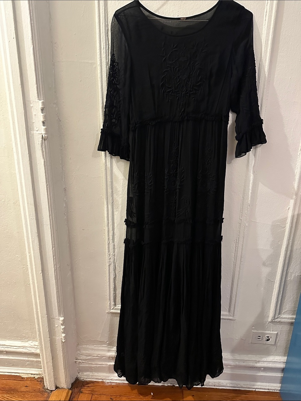 Free People Black Embroidered Maxi Dress